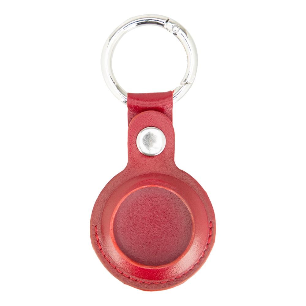 Leather air tag holder, red, front view