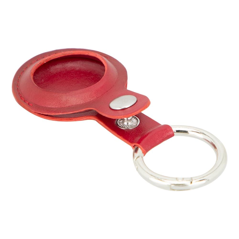 Leather air tag holder, red, side