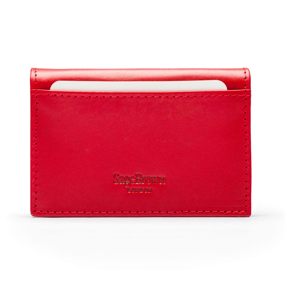 Leather business card holder, red, back