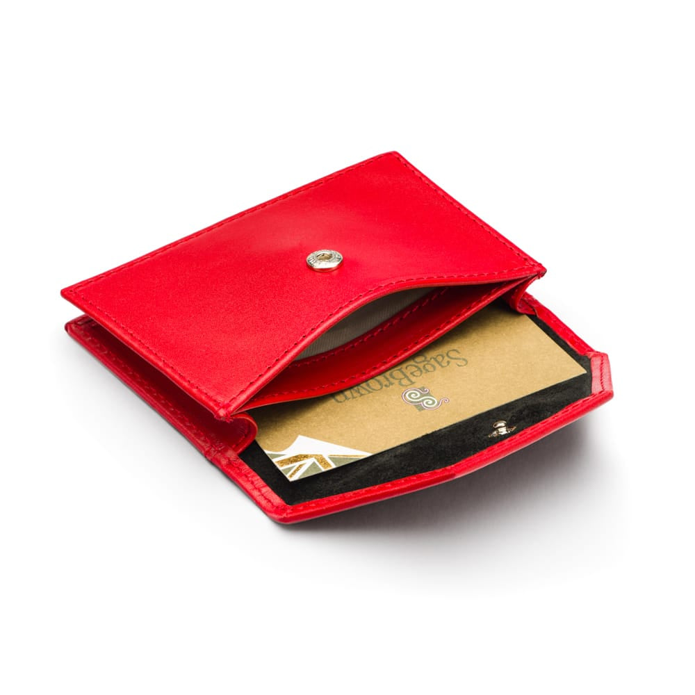 Leather business card holder, red, inside