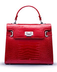 Leather Catherine top handle bag, red patent croc, front