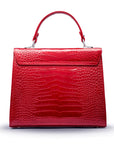 Leather Catherine top handle bag, red patent croc, back