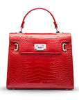 Leather Catherine top handle bag, red patent croc, front