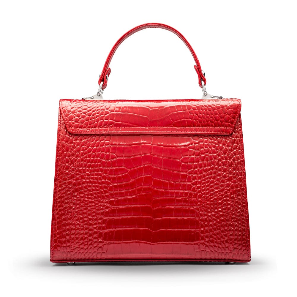 Leather Catherine top handle bag, red patent croc, back