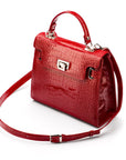 Leather Catherine top handle bag, red patent croc, side