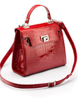 Leather Catherine top handle bag, red patent croc, with strap