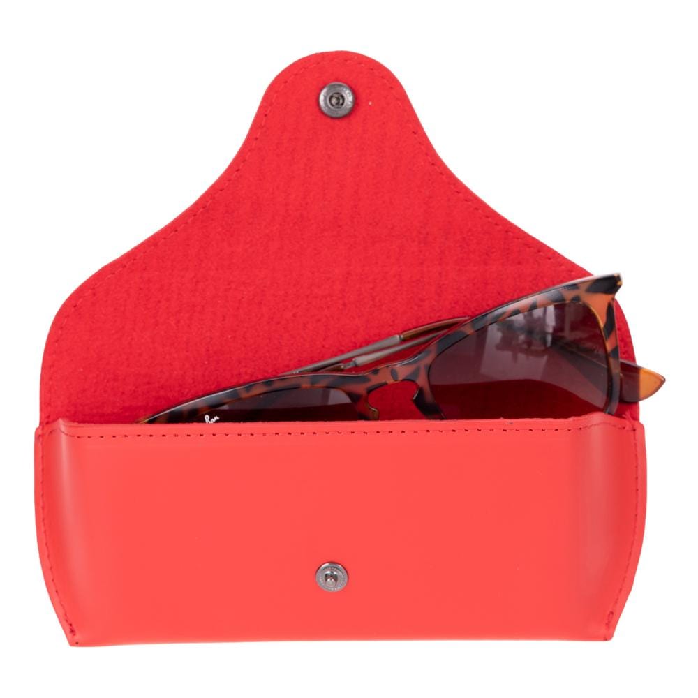 Leather glasses case,red, open