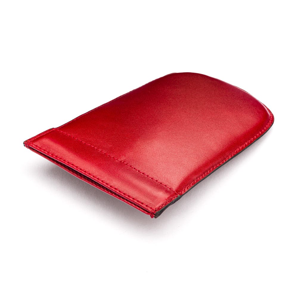Leather key case with squeeze spring opening, red, closed