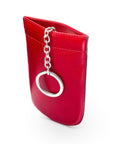 Leather key case with squeeze spring opening, red, front