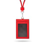 Leather lanyard ID card holder, red, front