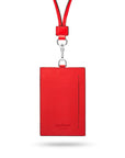 Leather lanyard ID card holder, red, back