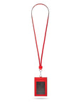 Leather lanyard ID card holder, red, full length 