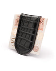 Leather Magnetic Money Clip, black croc, back