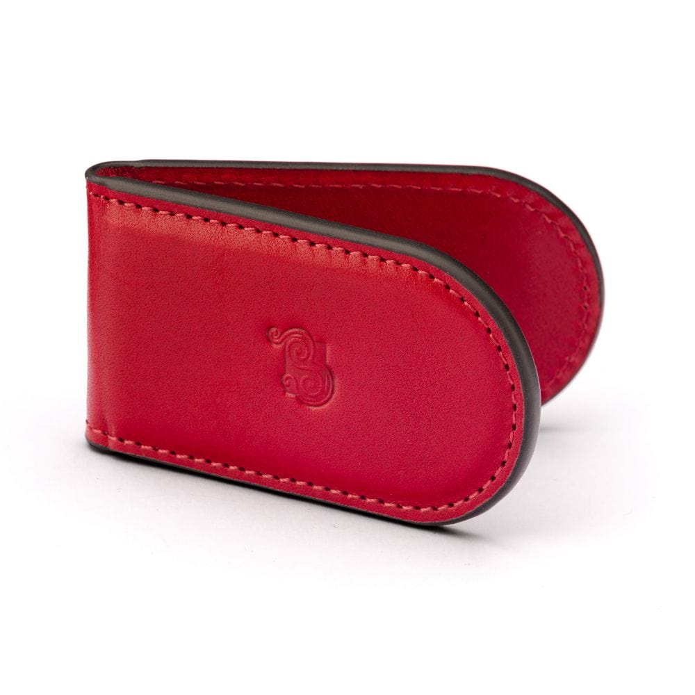 Leather Magnetic Money Clip, red, front