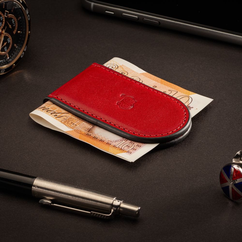 Leather Magnetic Money Clip, red, lifestyle