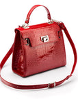 Leather Catherine bag, red patent croc, with shoulder strap