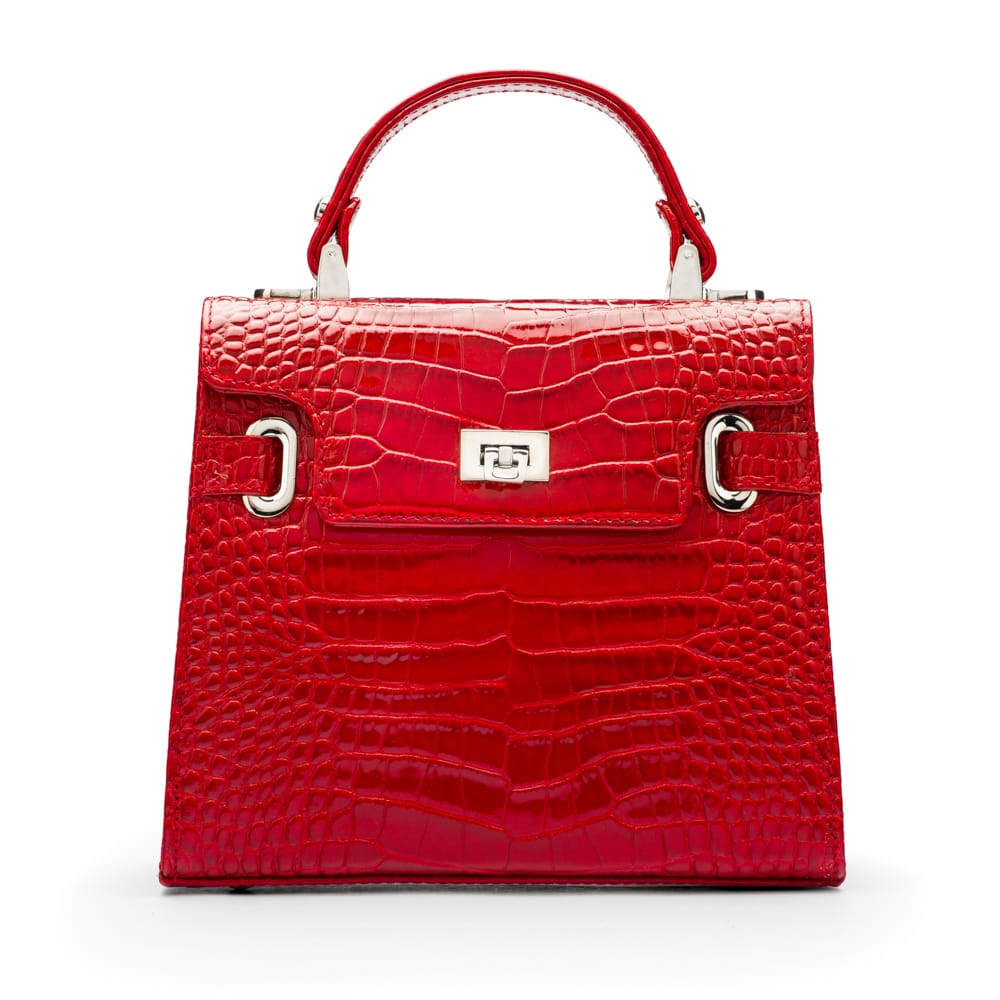 Leather mini Catherine bag, red patent croc, front