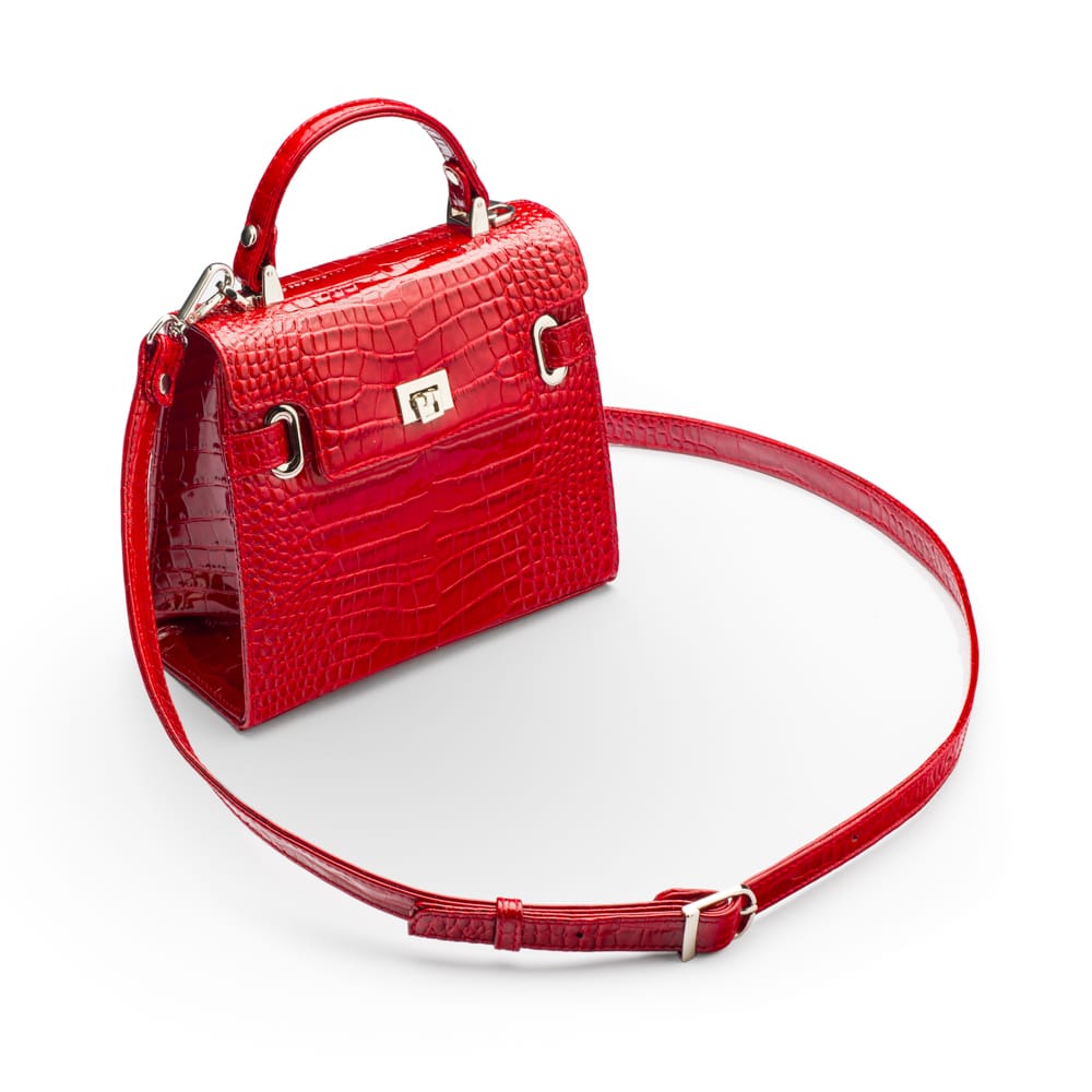 Leather mini Catherine bag, red patent croc, side