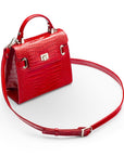 Leather mini Catherine bag, red patent croc, side