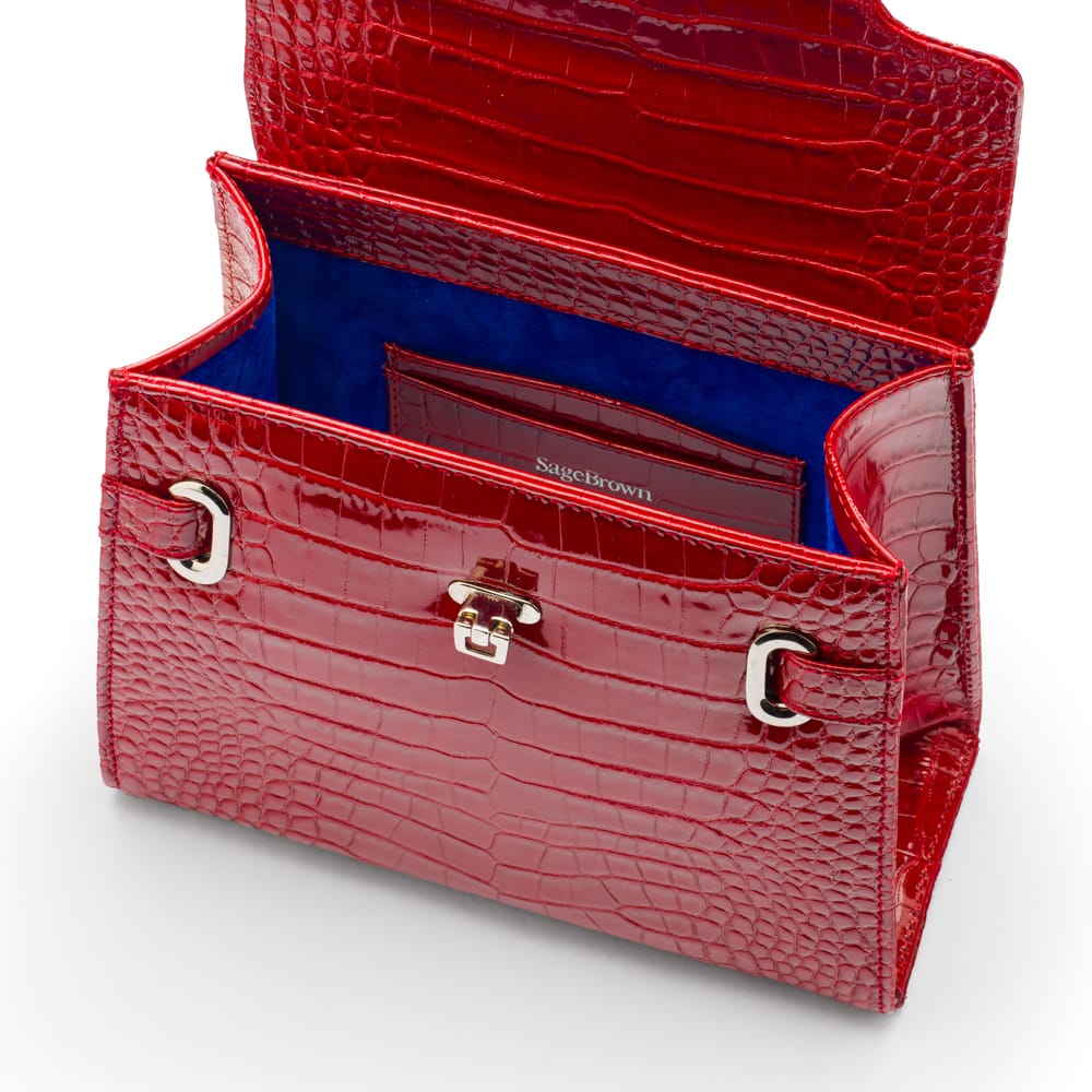 Leather mini Catherine bag, red patent croc, inside