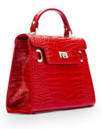 Leather mini Catherine bag, red patent croc, side view