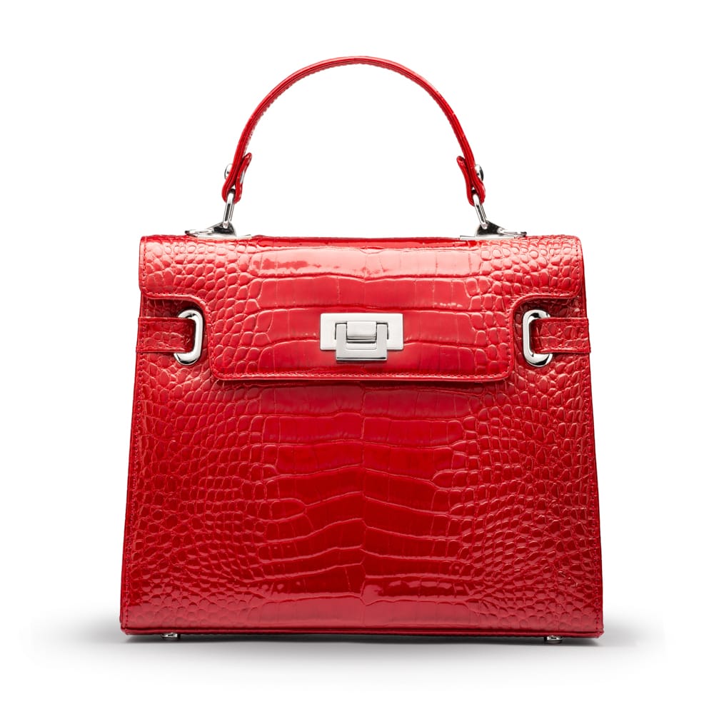 Leather mini Catherine bag, red patent croc, front