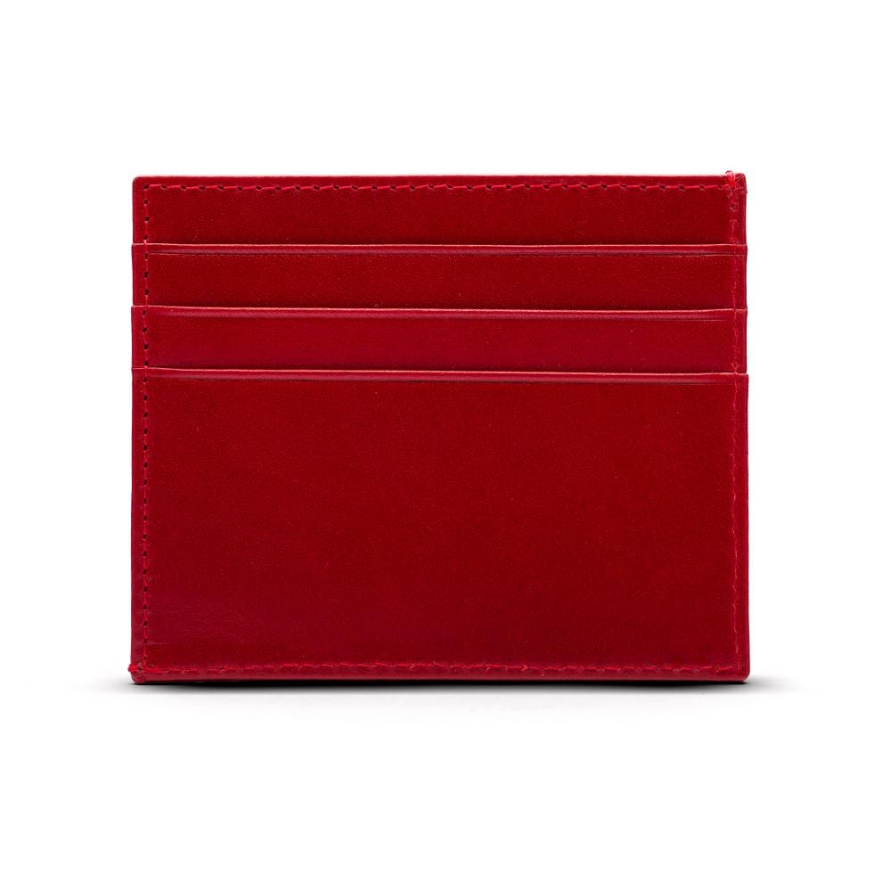 Leather side opening flat credit card case, red, front