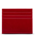 Leather side opening flat credit card case, red, front