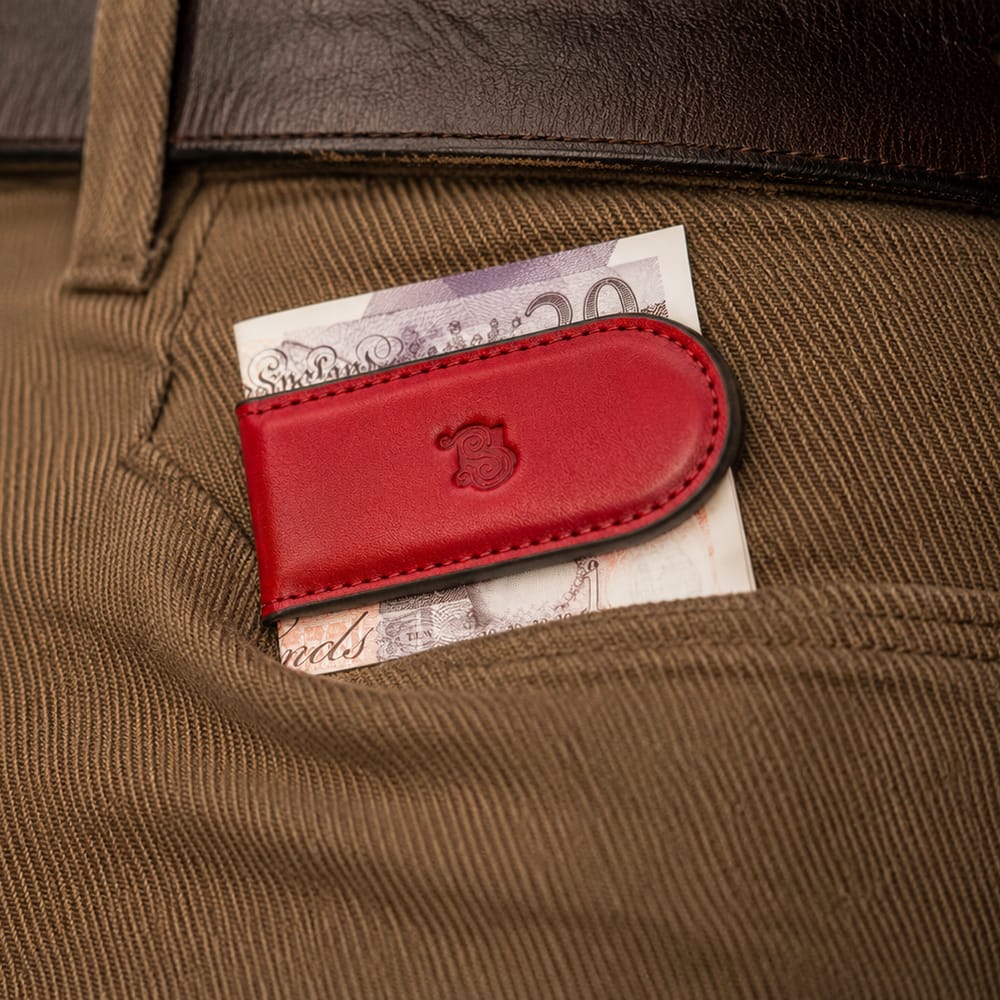 Leather Magnetic Money Clip, red, lifestyle
