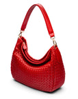 Melissa slouchy leather woven bag with zip closure, red, side