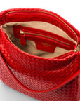 Melissa slouchy leather woven bag with zip closure, red, inside