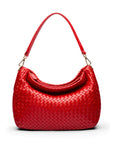 Melissa slouchy leather woven bag with zip closure, red, front