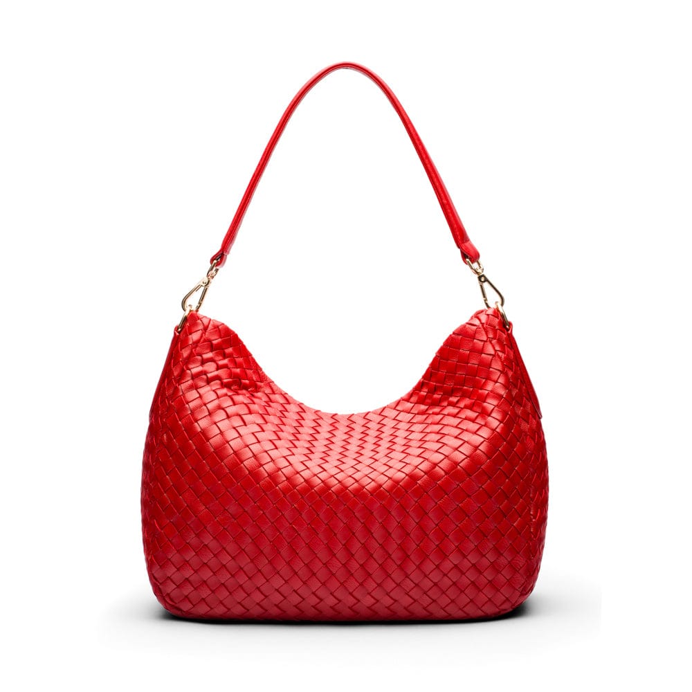 Melissa slouchy leather woven bag with zip closure, red, back