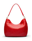 Melissa slouchy leather woven bag with zip closure, red, back