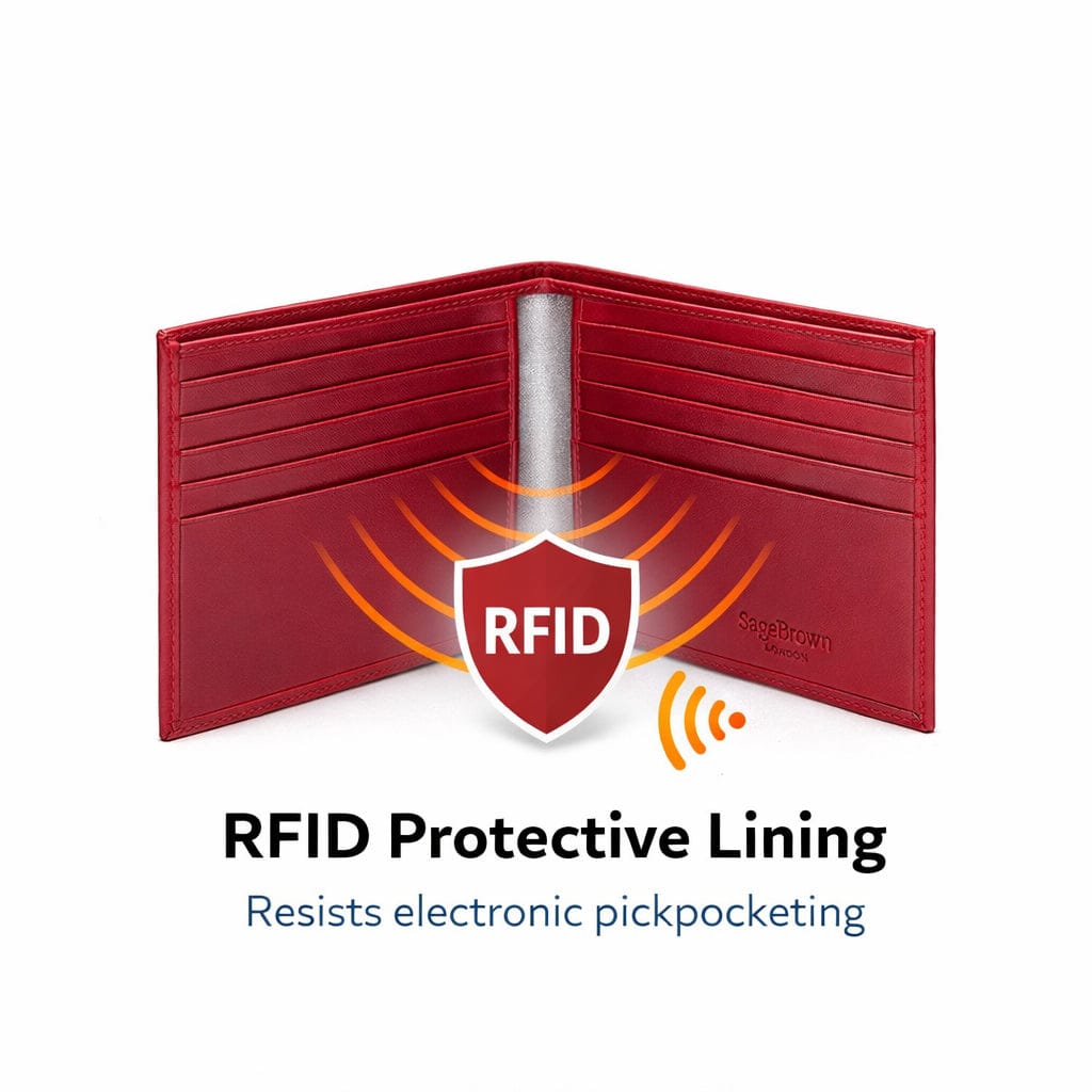 Men's RFID wallet with 10 CC, red, rfid protection