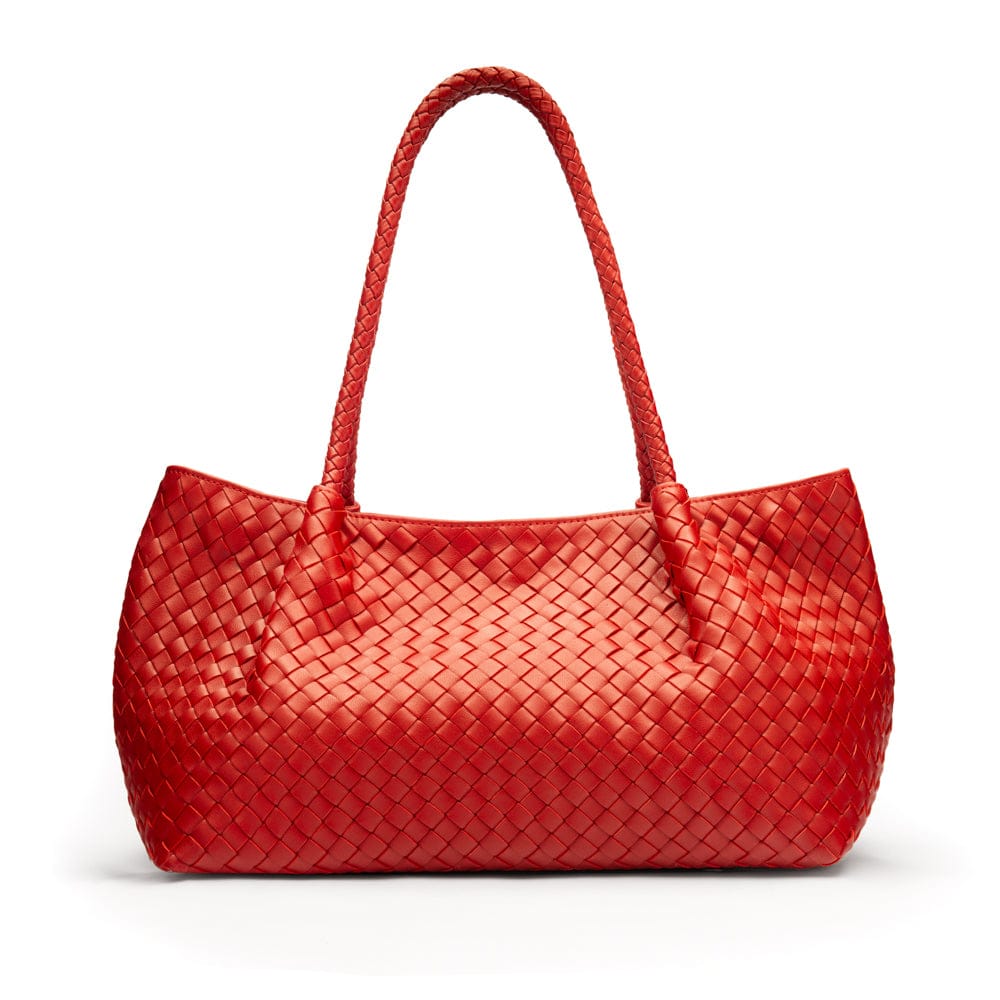 Midi woven leather bag, red, front