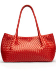 Midi woven leather bag, red, front