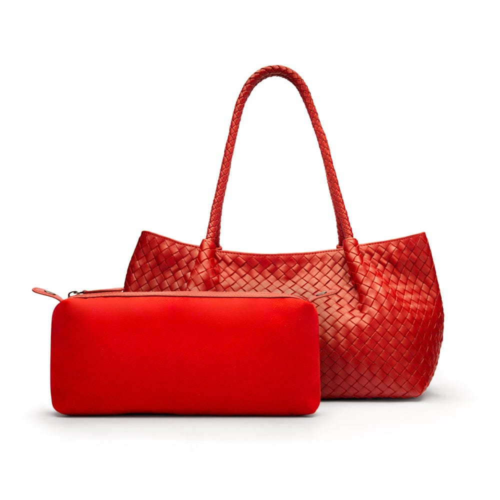 Midi woven leather bag, red, inner bag