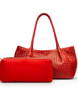 Midi woven leather bag, red, inner bag