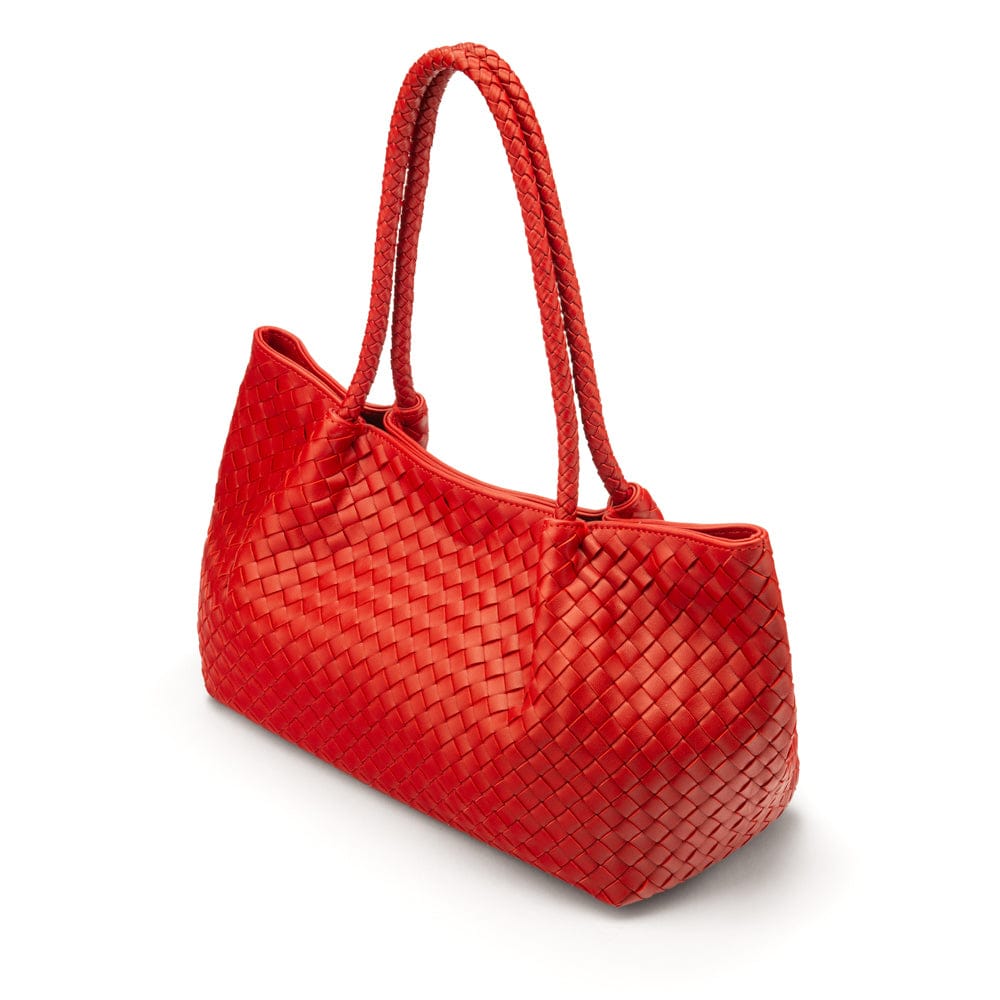 Midi woven leather bag, red, side
