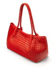 Midi woven leather bag, red, side