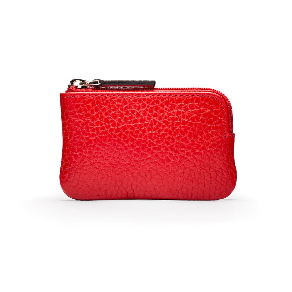 Miniature leather coin purse with key chain, red, front