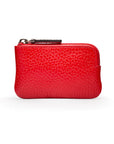 Miniature leather coin purse with key chain, red, front