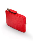 Miniature leather coin purse with key chain, red, top