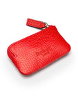 Miniature leather coin purse with key chain, red, back