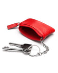 Miniature leather coin purse with key chain, red, inside