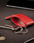 Miniature leather coin purse with key chain, red, lifestyle