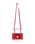 Luxury Leather Maya Top Handle Crossbody Bag, Red Patent Croc, with long shoulder strap