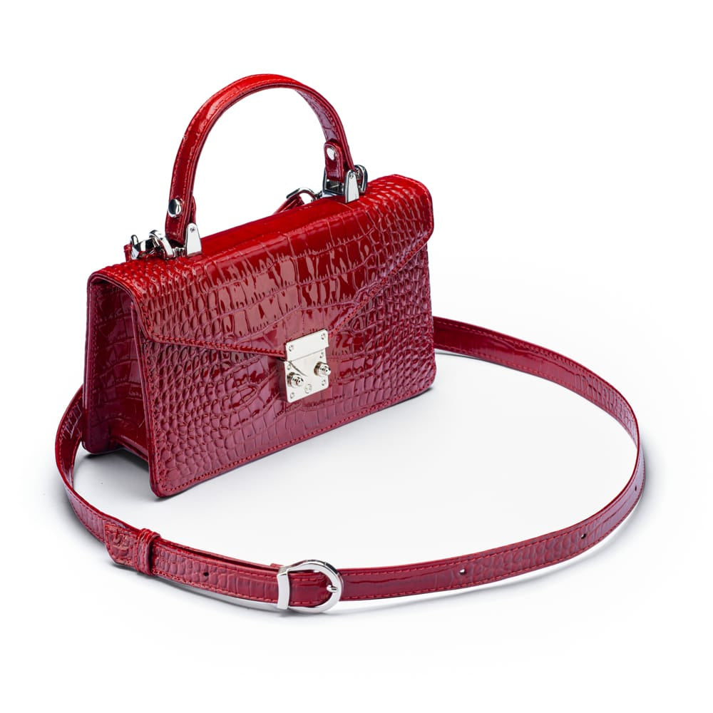Luxury Leather Maya Top Handle Crossbody Bag, Red Patent Croc, side