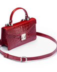 Luxury Leather Maya Top Handle Crossbody Bag, Red Patent Croc, side
